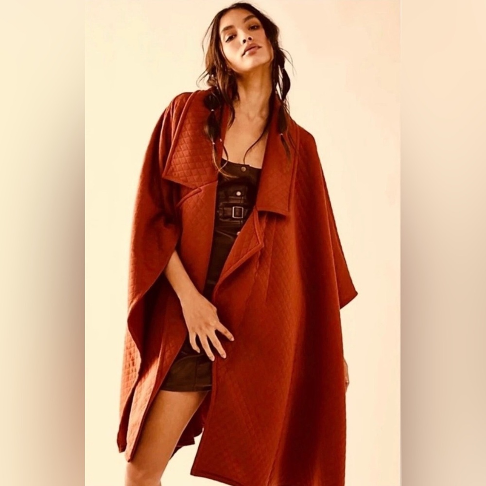 NWT - Free People - Off Duty Quilted Poncho - Terracotta Red - O/S - All